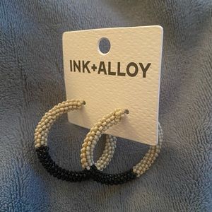 Ink + Alloy Cammy Color Block Beaded Hoop Earrings Black + Cream